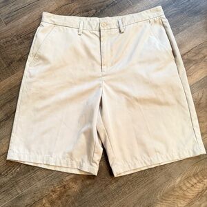 Ashworth Men's 36 Tan Cream Flat Front Golf Shorts Checkered Outdoor Pockets‎